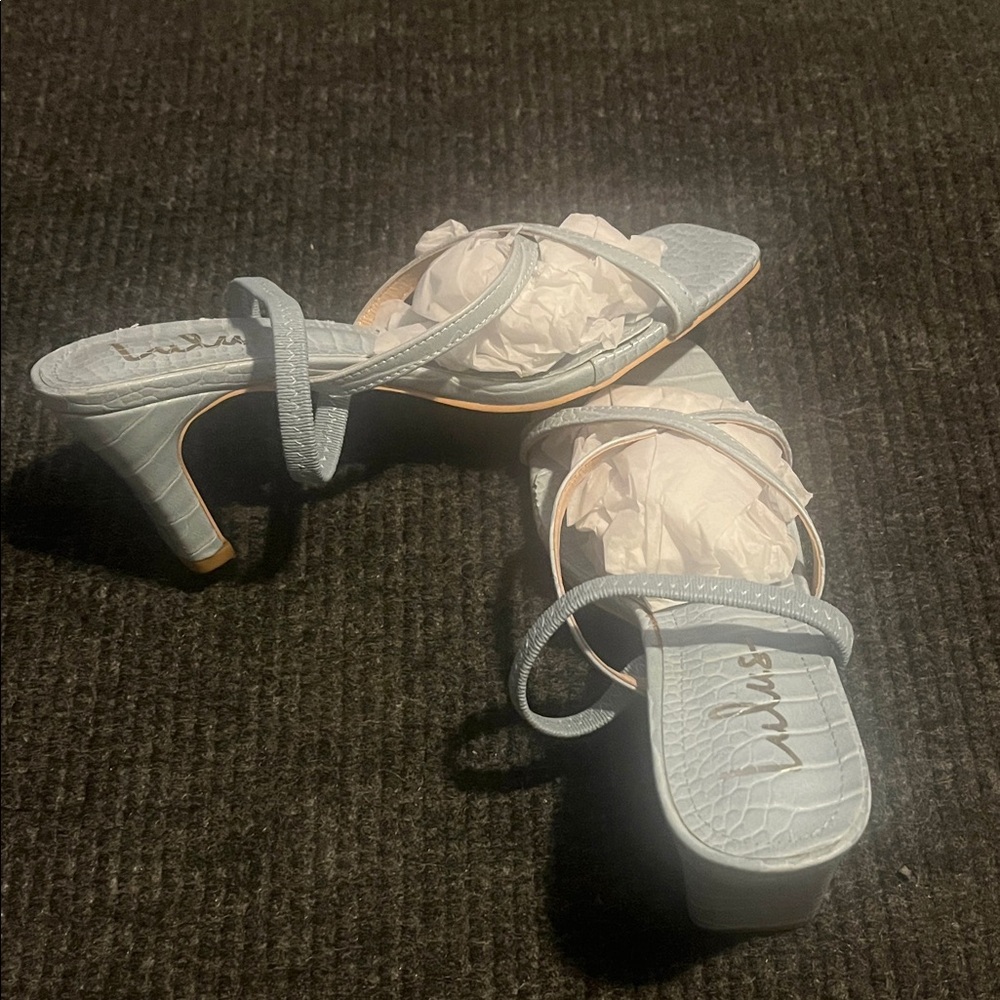 Lulu's Powder Blue Crocodile Pattern Strappy Sandals